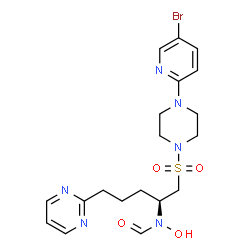 ChemSpider 2D Image | N-[(2S)-1-{[4-(5-Bromo-2-pyridinyl)-1-piperazinyl]sulfonyl}-5-(2-pyrimidinyl)-2-pentanyl]-N-hydroxyformamide | C19H25BrN6O4S