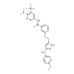 ChemSpider 2D Image | N-[6-(Dimethylamino)-5-(trifluoromethyl)-3-pyridinyl]-3-(2-{3-[(6-methoxy-3-pyridinyl)amino]-1H-pyrazol-5-yl}ethyl)benzamide | C26H26F3N7O2