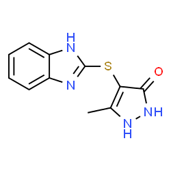 ChemSpider 2D Image | 4-(1H-Benzimidazol-2-ylsulfanyl)-5-methyl-1,2-dihydro-3H-pyrazol-3-one | C11H10N4OS