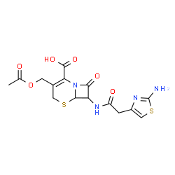 ChemSpider 2D Image | 3-(Acetoxymethyl)-7-{[(2-amino-1,3-thiazol-4-yl)acetyl]amino}-8-oxo-5-thia-1-azabicyclo[4.2.0]oct-2-ene-2-carboxylic acid | C15H16N4O6S2