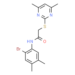 ChemSpider 2D Image | N-(2-Bromo-4,5-dimethylphenyl)-2-[(4,6-dimethyl-2-pyrimidinyl)sulfanyl]acetamide | C16H18BrN3OS