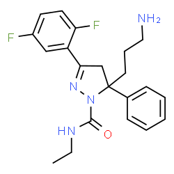 ChemSpider 2D Image | 5-(3-Aminopropyl)-3-(2,5-difluorophenyl)-N-ethyl-5-phenyl-4,5-dihydro-1H-pyrazole-1-carboxamide | C21H24F2N4O