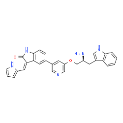 ChemSpider 2D Image | (3Z)-5-{5-[(2S)-2-Amino-3-(1H-indol-3-yl)propoxy]-3-pyridinyl}-3-(1H-pyrrol-2-ylmethylene)-1,3-dihydro-2H-indol-2-one | C29H25N5O2