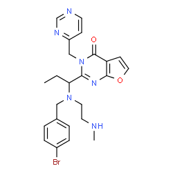 ChemSpider 2D Image | 2-(1-{(4-Bromobenzyl)[2-(methylamino)ethyl]amino}propyl)-3-(4-pyrimidinylmethyl)furo[2,3-d]pyrimidin-4(3H)-one | C24H27BrN6O2