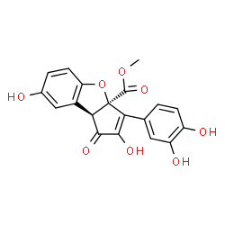 ChemSpider 2D Image | Methyl (3aR,8bS)-3-(3,4-dihydroxyphenyl)-2,7-dihydroxy-1-oxo-1,8b-dihydro-3aH-benzo[b]cyclopenta[d]furan-3a-carboxylate | C19H14O8