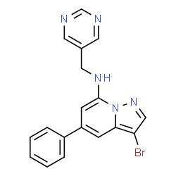 ChemSpider 2D Image | 3-Bromo-5-phenyl-N-(5-pyrimidinylmethyl)pyrazolo[1,5-a]pyridin-7-amine | C18H14BrN5