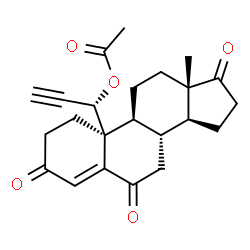 ChemSpider 2D Image | (1S)-1-[(8R,9S,10S,13S,14S)-13-Methyl-3,6,17-trioxo-1,2,3,6,7,8,9,11,12,13,14,15,16,17-tetradecahydro-10H-cyclopenta[a]phenanthren-10-yl]-2-propyn-1-yl acetate | C23H26O5