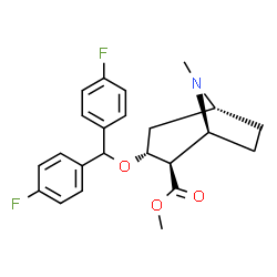 ChemSpider 2D Image | Methyl (1S,2R,3R,5R)-3-[bis(4-fluorophenyl)methoxy]-8-methyl-8-azabicyclo[3.2.1]octane-2-carboxylate | C23H25F2NO3