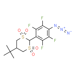 ChemSpider 2D Image | 2-(4-azido-2,3,5,6-tetrafluorophenyl)-5-tert-butyl-1,3-dithiane 1,1,3,3-tetraoxide | C14H15F4N3O4S2