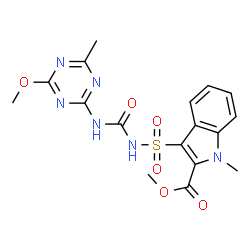 ChemSpider 2D Image | Methyl 3-{[(4-methoxy-6-methyl-1,3,5-triazin-2-yl)carbamoyl]sulfamoyl}-1-methyl-1H-indole-2-carboxylate | C17H18N6O6S