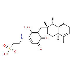 ChemSpider 2D Image | 2-[(6-Hydroxy-3,4-dioxo-5-{[(1R,2R,4aS,8aS)-1,2,4a,5-tetramethyl-1,2,3,4,4a,7,8,8a-octahydro-2-naphthalenyl]methyl}-1,5-cyclohexadien-1-yl)amino]ethanesulfonic acid | C23H33NO6S