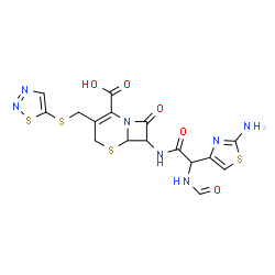 ChemSpider 2D Image | 7-{[(2-Amino-1,3-thiazol-4-yl)(formamido)acetyl]amino}-8-oxo-3-[(1,2,3-thiadiazol-5-ylsulfanyl)methyl]-5-thia-1-azabicyclo[4.2.0]oct-2-ene-2-carboxylic acid | C16H15N7O5S4