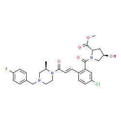 ChemSpider 2D Image | Methyl (4R)-1-(5-chloro-2-{(1E)-3-[(2R)-4-(4-fluorobenzyl)-2-methyl-1-piperazinyl]-3-oxo-1-propen-1-yl}benzoyl)-4-hydroxy-L-prolinate | C28H31ClFN3O5