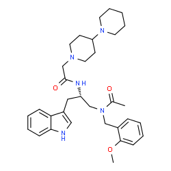 ChemSpider 2D Image | N-[(2S)-2-[(1,4'-Bipiperidin-1'-ylacetyl)amino]-3-(1H-indol-3-yl)propyl]-N-(2-methoxybenzyl)acetamide | C33H45N5O3
