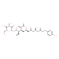 ChemSpider 2D Image | (3R,4aS,5R,6S)-3-[(4S)-4-Hydroxy-8-(4-hydroxyphenyl)-2,6-dioxooctyl]-1-oxo-5-vinyl-4,4a,5,6-tetrahydro-1H,3H-pyrano[3,4-c]pyran-6-yl beta-D-glucopyranoside | C30H38O13