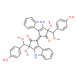ChemSpider 2D Image | (1E)-3-[(4-Hydroxyphenyl)(methoxy)methyl]-1-{3-[(4-hydroxyphenyl)(methoxy)methyl]-3-methoxy-2-oxo-3,4-dihydrocyclopenta[b]indol-1(2H)-ylidene}-3-methoxy-3,4-dihydrocyclopenta[b]indol-2(1H)-one | C40H34N2O8