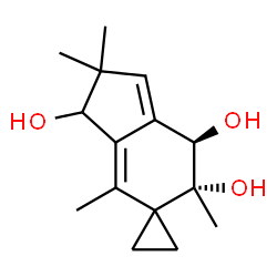 ChemSpider 2D Image | (6'R,7'R)-2',2',4',6'-Tetramethyl-2',3',6',7'-tetrahydrospiro[cyclopropane-1,5'-indene]-3',6',7'-triol | C15H22O3