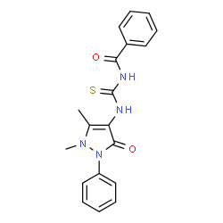 ChemSpider 2D Image | 1-Benzoyl-3-(1,5-dimethyl-3-oxo-2-phenyl-2,3-dihydro-1H-pyrazol-4-yl)-thiourea | C19H18N4O2S