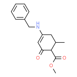 ChemSpider 2D Image | Methyl 4-(benzylamino)-6-methyl-2-oxo-3-cyclohexene-1-carboxylate | C16H19NO3