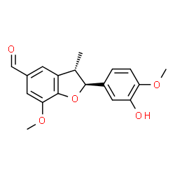 ChemSpider 2D Image | (2S,3S)-2-(3-Hydroxy-4-methoxyphenyl)-7-methoxy-3-methyl-2,3-dihydro-1-benzofuran-5-carbaldehyde | C18H18O5