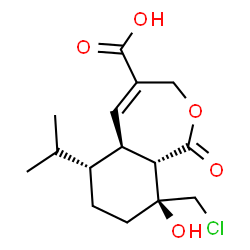 ChemSpider 2D Image | (5aS,6R,9S,9aS)-9-(Chloromethyl)-9-hydroxy-6-isopropyl-1-oxo-1,3,5a,6,7,8,9,9a-octahydro-2-benzoxepine-4-carboxylic acid | C15H21ClO5