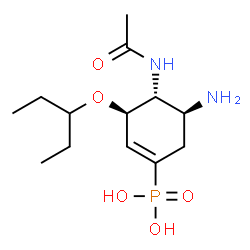 ChemSpider 2D Image | [(3R,4R,5S)-4-Acetamido-5-amino-3-(3-pentanyloxy)-1-cyclohexen-1-yl]phosphonic acid | C13H25N2O5P