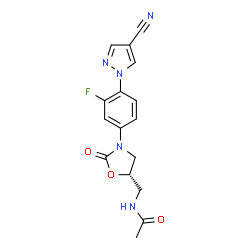 ChemSpider 2D Image | N-({(5S)-3-[4-(4-Cyano-1H-pyrazol-1-yl)-3-fluorophenyl]-2-oxo-1,3-oxazolidin-5-yl}methyl)acetamide | C16H14FN5O3