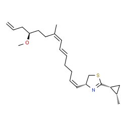 ChemSpider 2D Image | (4R)-4-[(1Z,5E,7Z,11R)-11-Methoxy-8-methyl-1,5,7,13-tetradecatetraen-1-yl]-2-[(1R,2S)-2-methylcyclopropyl]-4,5-dihydro-1,3-thiazole | C23H35NOS