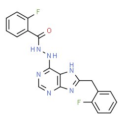 ChemSpider 2D Image | 2-Fluoro-N'-[8-(2-fluorobenzyl)-7H-purin-6-yl]benzohydrazide | C19H14F2N6O
