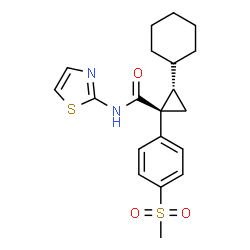 ChemSpider 2D Image | (1R,2S)-2-Cyclohexyl-1-[4-(methylsulfonyl)phenyl]-N-(1,3-thiazol-2-yl)cyclopropanecarboxamide | C20H24N2O3S2