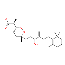 ChemSpider 2D Image | (2S)-2-{(3R,6R)-6-[3-Hydroxy-4-methylene-6-(2,6,6-trimethyl-1-cyclohexen-1-yl)hexyl]-6-methyl-1,2-dioxan-3-yl}propanoic acid | C24H40O5