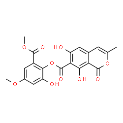 ChemSpider 2D Image | 2-Hydroxy-4-methoxy-6-(methoxycarbonyl)phenyl 6,8-dihydroxy-3-methyl-1-oxo-1H-isochromene-7-carboxylate | C20H16O10