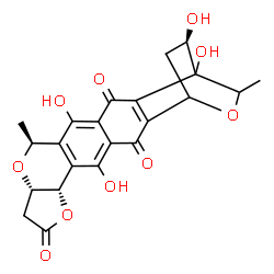 ChemSpider 2D Image | (7S,11S,13S,23R)-5,15,19,23-Tetrahydroxy-13,20-dimethyl-8,12,21-trioxahexacyclo[17.2.2.0~2,18~.0~4,16~.0~6,14~.0~7,11~]tricosa-2(18),4(16),5,14-tetraene-3,9,17-trione | C22H20O10