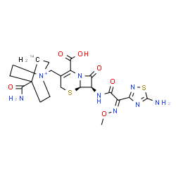 ChemSpider 2D Image | 1-{[(6R,7R)-7-{[(2Z)-2-(5-Amino-1,2,4-thiadiazol-3-yl)-2-(methoxyimino)acetyl]amino}-2-carboxy-8-oxo-5-thia-1-azabicyclo[4.2.0]oct-2-en-3-yl]methyl}-4-carbamoyl(3-~14~C)-1-azoniabicyclo[2.2.2]octane | C2014CH27N8O6S2