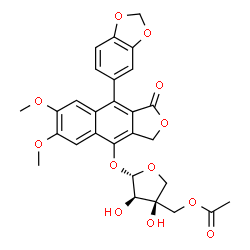 ChemSpider 2D Image | [(3S,4R,5S)-5-{[9-(1,3-Benzodioxol-5-yl)-6,7-dimethoxy-1-oxo-1,3-dihydronaphtho[2,3-c]furan-4-yl]oxy}-3,4-dihydroxytetrahydro-3-furanyl]methyl acetate | C28H26O12