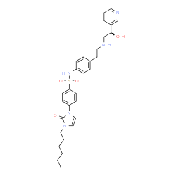 ChemSpider 2D Image | 4-(3-Hexyl-2-oxo-2,3-dihydro-1H-imidazol-1-yl)-N-[4-(2-{[(2R)-2-hydroxy-2-(3-pyridinyl)ethyl]amino}ethyl)phenyl]benzenesulfonamide | C30H37N5O4S