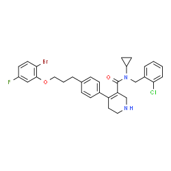 ChemSpider 2D Image | 4-{4-[3-(2-Bromo-5-fluorophenoxy)propyl]phenyl}-N-(2-chlorobenzyl)-N-cyclopropyl-1,2,5,6-tetrahydro-3-pyridinecarboxamide | C31H31BrClFN2O2