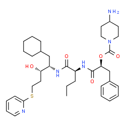 ChemSpider 2D Image | 2-({N-[(2S)-2-{[(4-Amino-1-piperidinyl)carbonyl]oxy}-3-phenylpropanoyl]-L-norvalyl}amino)-1-cyclohexyl-1,2,4-trideoxy-5-S-2-pyridinyl-5-thio-L-threo-pentitol | C36H53N5O5S