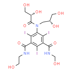 ChemSpider 2D Image | 5-{[(2S)-2,3-Dihydroxypropanoyl][(2R)-2,3-dihydroxypropyl]amino}-N-(2-hydroxyethyl)-N'-(hydroxymethyl)-2,4,6-triiodoisophthalamide | C17H22I3N3O9