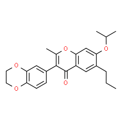 ChemSpider 2D Image | 3-(2,3-Dihydro-1,4-benzodioxin-6-yl)-7-isopropoxy-2-methyl-6-propyl-4H-chromen-4-one | C24H26O5