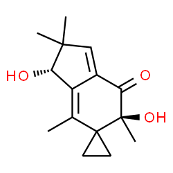 ChemSpider 2D Image | (3'R,6'S)-3',6'-Dihydroxy-2',2',4',6'-tetramethyl-2',3'-dihydrospiro[cyclopropane-1,5'-inden]-7'(6'H)-one | C15H20O3