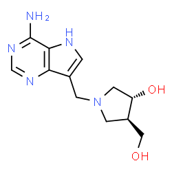 ChemSpider 2D Image | (3R,4R)-1-[(4-Amino-5H-pyrrolo[3,2-d]pyrimidin-7-yl)methyl]-4-(hydroxymethyl)-3-pyrrolidinol | C12H17N5O2