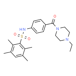 ChemSpider 2D Image | N-{4-[(4-Ethyl-1-piperazinyl)carbonyl]phenyl}-2,3,5,6-tetramethylbenzenesulfonamide | C23H31N3O3S