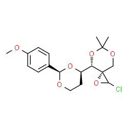 ChemSpider 2D Image | (3S,4S)-2-Chloro-4-[(2R,4R)-2-(4-methoxyphenyl)-1,3-dioxan-4-yl]-6,6-dimethyl-1,5,7-trioxaspiro[2.5]octane | C18H23ClO6
