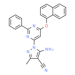 ChemSpider 2D Image | 5-Amino-3-methyl-1-[6-(1-naphthyloxy)-2-phenyl-4-pyrimidinyl]-1H-pyrazole-4-carbonitrile | C25H18N6O