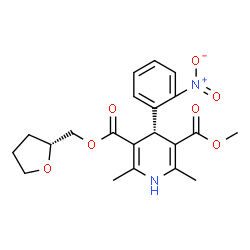 ChemSpider 2D Image | Methyl (2R)-tetrahydro-2-furanylmethyl (4R)-2,6-dimethyl-4-(2-nitrophenyl)-1,4-dihydro-3,5-pyridinedicarboxylate | C21H24N2O7