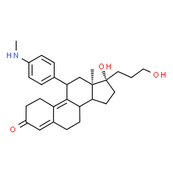 ChemSpider 2D Image | (13R,17S)-17-Hydroxy-17-(3-hydroxypropyl)-13-methyl-11-[4-(methylamino)phenyl]-1,2,6,7,8,11,12,13,14,15,16,17-dodecahydro-3H-cyclopenta[a]phenanthren-3-one | C28H37NO3