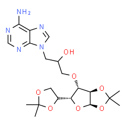 ChemSpider 2D Image | 1-(6-Amino-9H-purin-9-yl)-3-({(3aR,5R,6S,6aR)-5-[(4S)-2,2-dimethyl-1,3-dioxolan-4-yl]-2,2-dimethyltetrahydrofuro[2,3-d][1,3]dioxol-6-yl}oxy)-2-propanol | C20H29N5O7