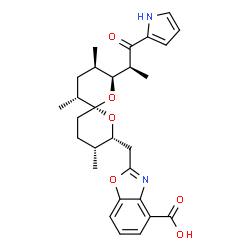 ChemSpider 2D Image | 2-({(2R,3R,6S,8S,9R,11R)-3,9,11-Trimethyl-8-[(2S)-1-oxo-1-(1H-pyrrol-2-yl)-2-propanyl]-1,7-dioxaspiro[5.5]undec-2-yl}methyl)-1,3-benzoxazole-4-carboxylic acid | C28H34N2O6