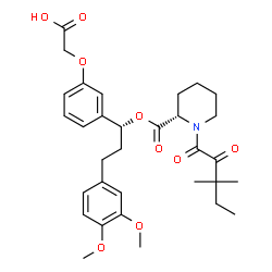 ChemSpider 2D Image | {3-[(1R)-3-(3,4-Dimethoxyphenyl)-1-({[(2S)-1-(3,3-dimethyl-2-oxopentanoyl)-2-piperidinyl]carbonyl}oxy)propyl]phenoxy}acetic acid | C32H41NO9
